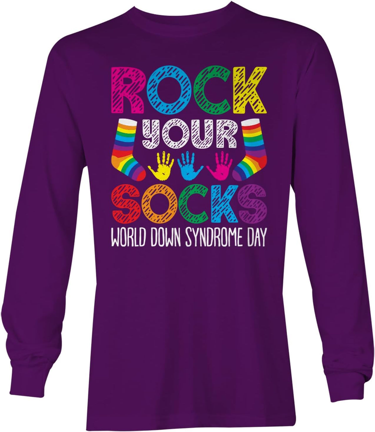 Rock Your Socks World Down Syndrome Day - Unisex Long Sleeve Shirt - Purple
