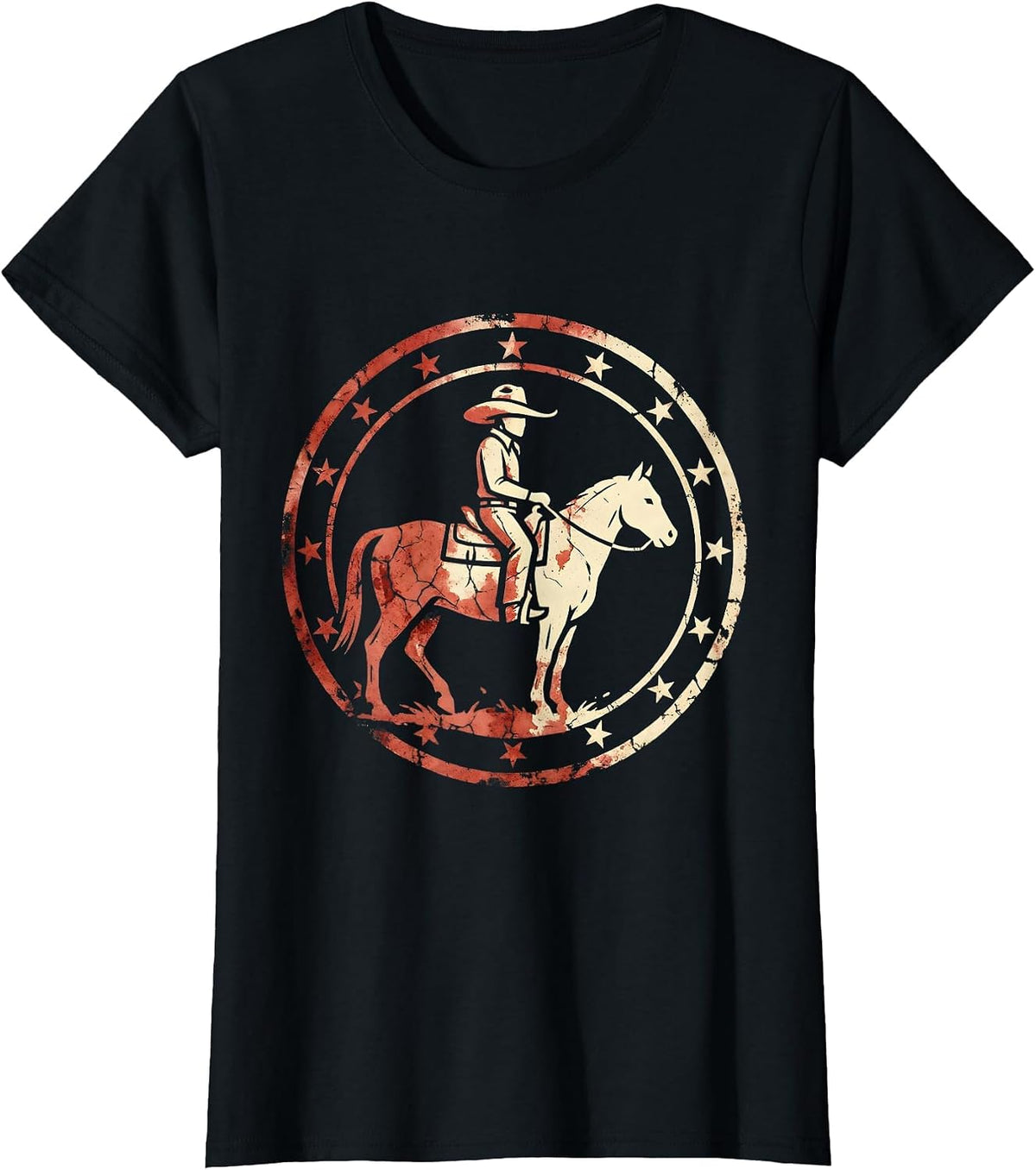 Cowgirl Riding Horse Through Wildflower Meadow T-Shirt - Black