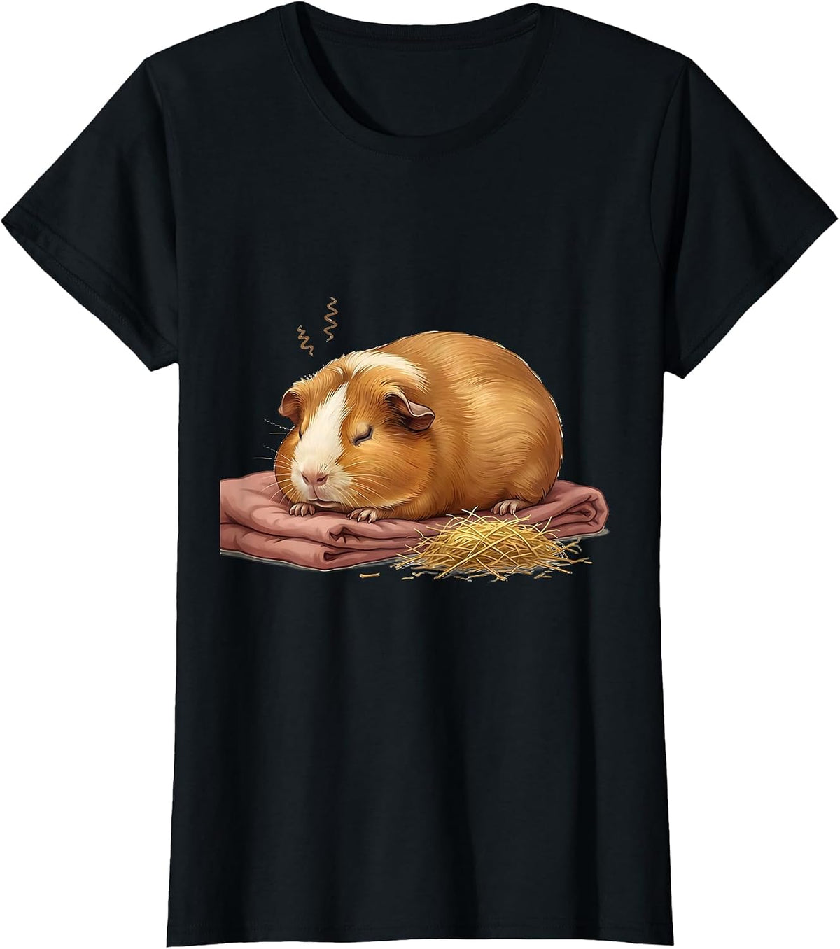 Women's Sleeping Guinea Pig Cozy Animal Lover Pajama Humor T-Shirt - Black