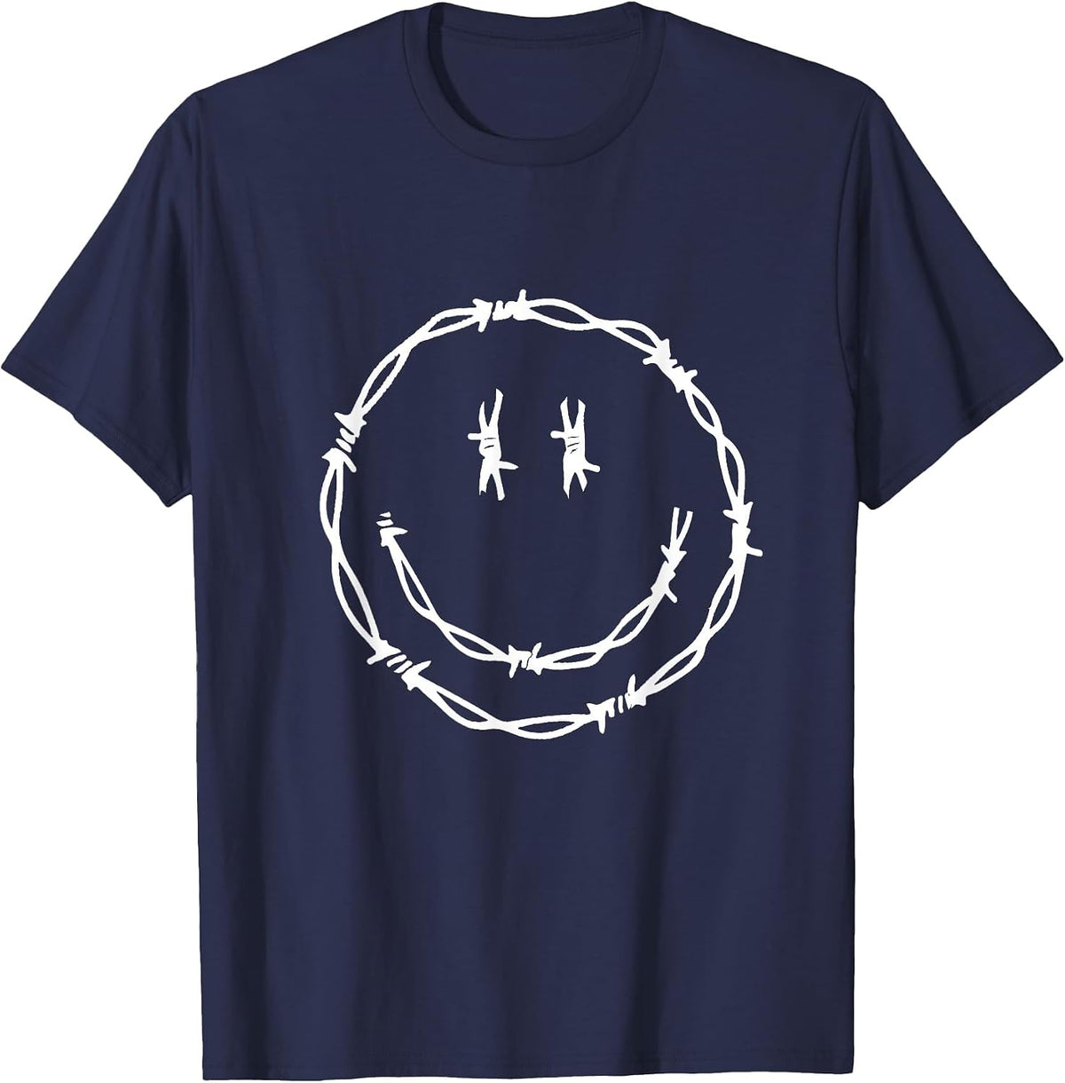 2000s Alternative Fashion - Y2k Goth Grunge Barbwire Smile T-Shirt - Navy Blue
