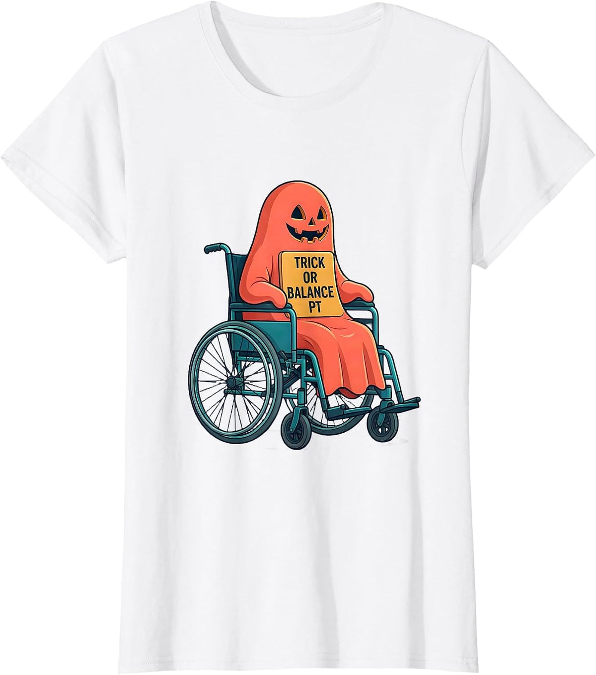 Trick Or Balance PT Funny Physical Therapy Halloween Ghost T-Shirt - White