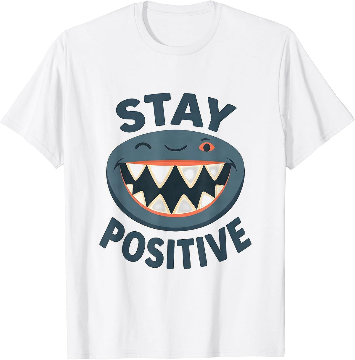 Men's Stay Positive Funny Shark Jaw Wildlife Costume Party T-Shirt - White