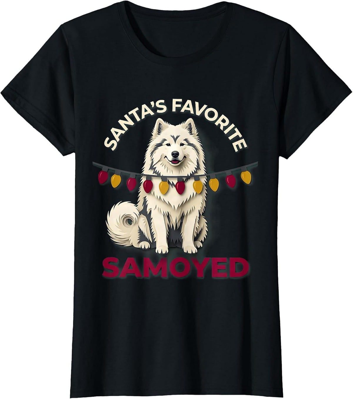 Santa's Favorite Samoyed Paper Cutout Christmas Dog Lover T-Shirt - Black