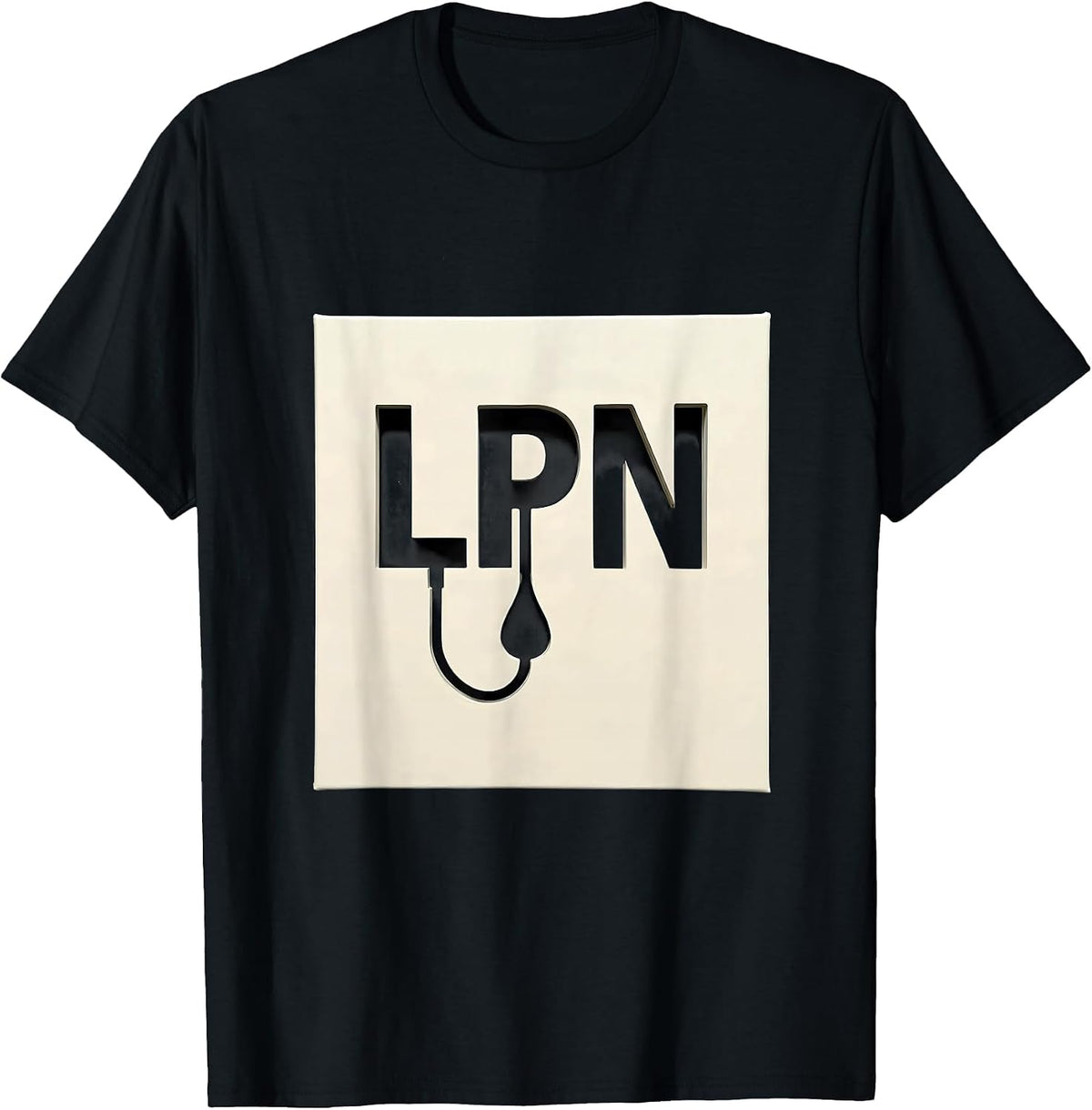 Men's LPN Minimalist Nurse Stencil Plate IV Line Symbol T-Shirt - Black