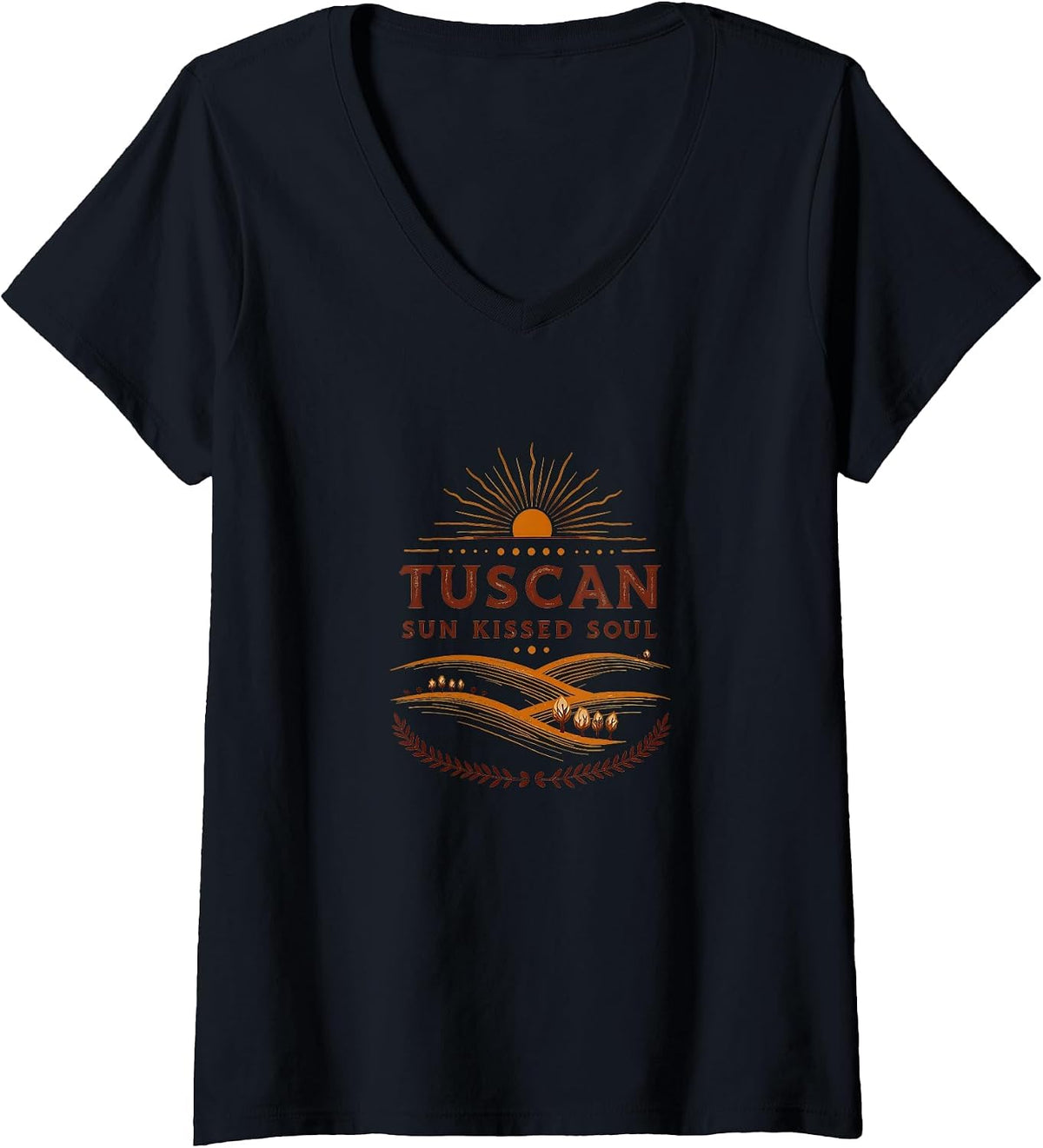 Women's Tuscan Sun Kissed Soul Italian Inspired Design V-Neck T-Shirt - Black