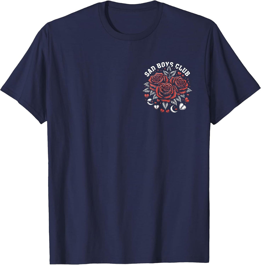 Sad Boys Club Emo Aesthetic Goth Emo Punk Rocker Goth T-Shirt - Navy Blue