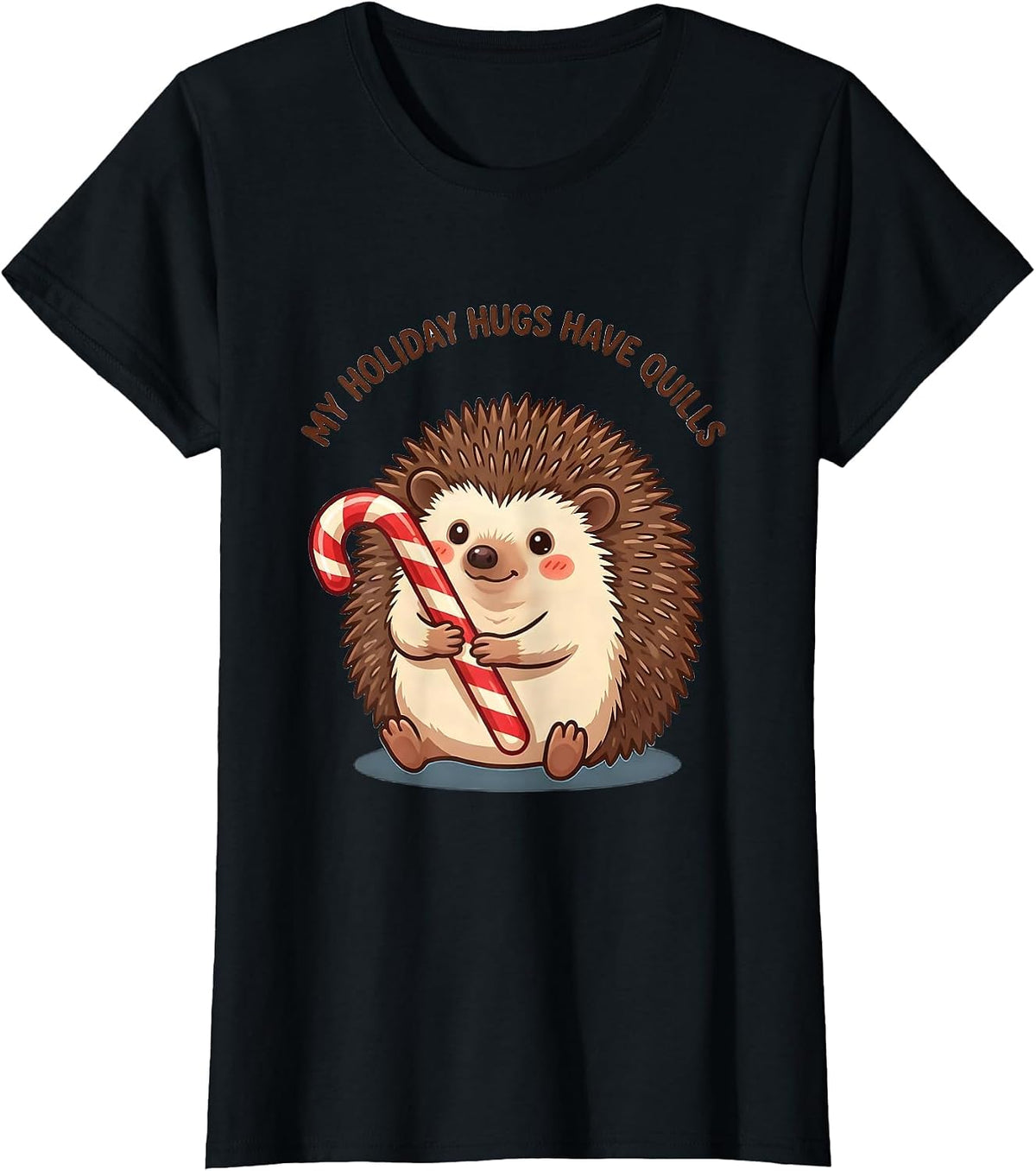 My Holiday Hugs Have Quills Cute Kawaii Hedgehog Christmas T-Shirt - Black