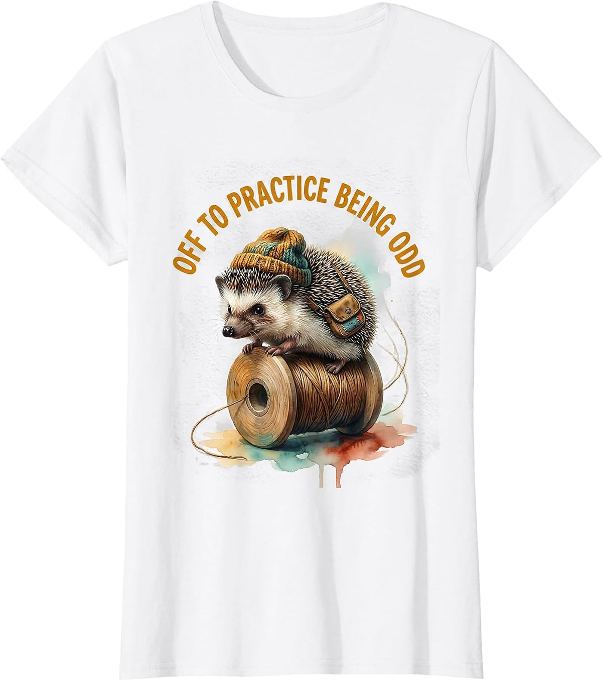 Women's Off To Practice Being Odd Whimsical Hedgehog Meme Humor T-Shirt - White