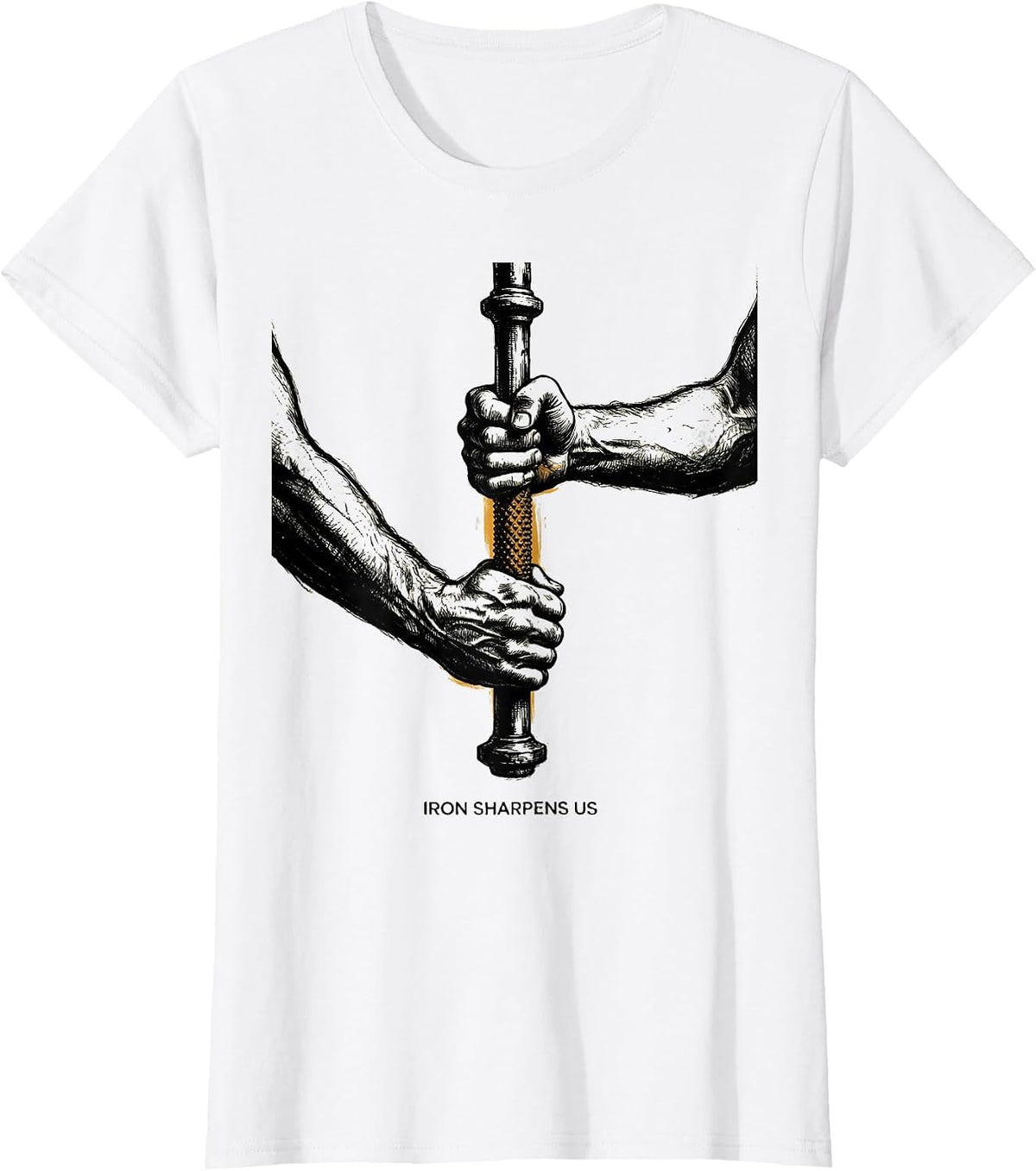 Women's Iron Sharpens Us Motivational Faith-Driven Gym Weightlifter T-Shirt - White