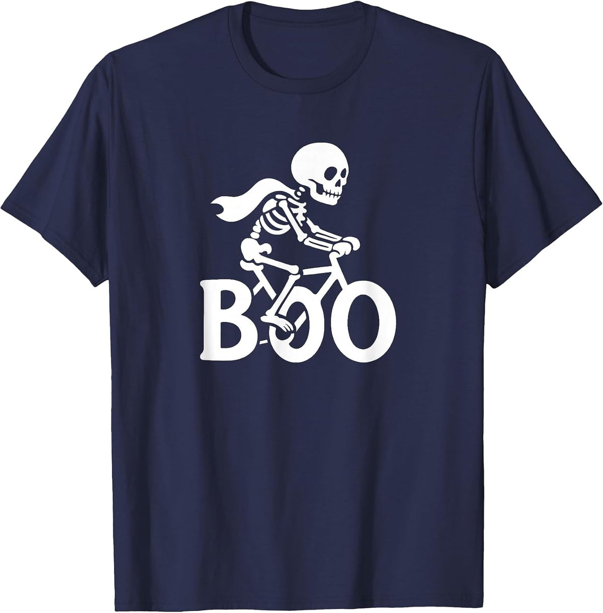 Skeleton Riding Bike Funny Halloween Boo Cycling Biker T-Shirt - Navy Blue