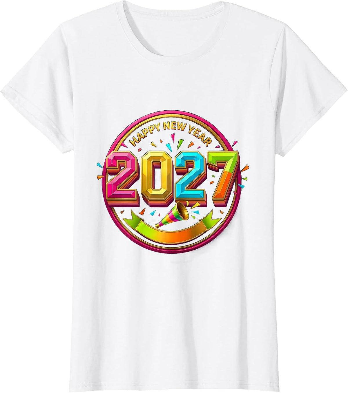 Women's Happy New Year 2027 Colorful Party Host Family Matching T-Shirt - White