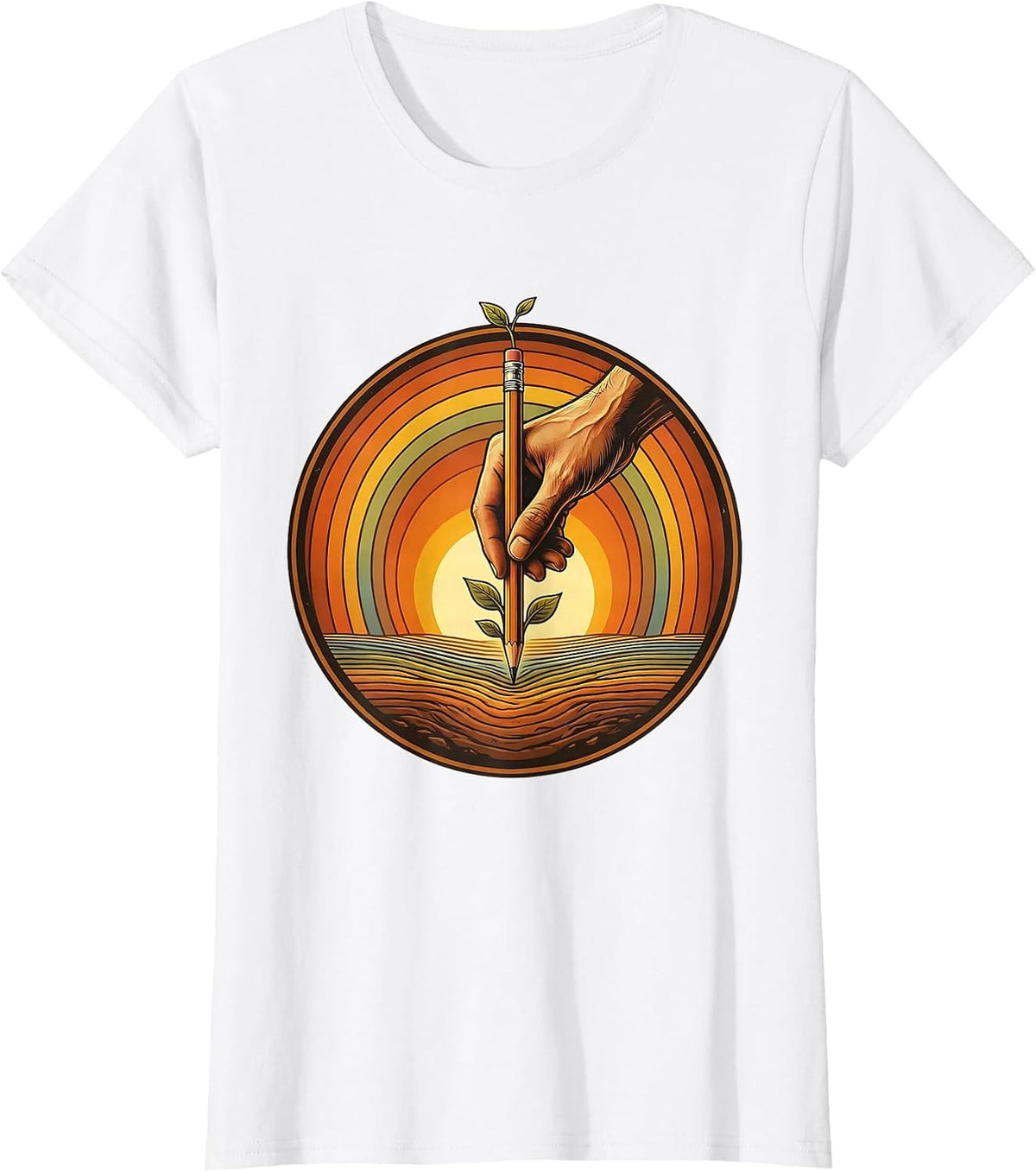 Women's Special Education Teacher Pencil Planting Graphic T-Shirt - White