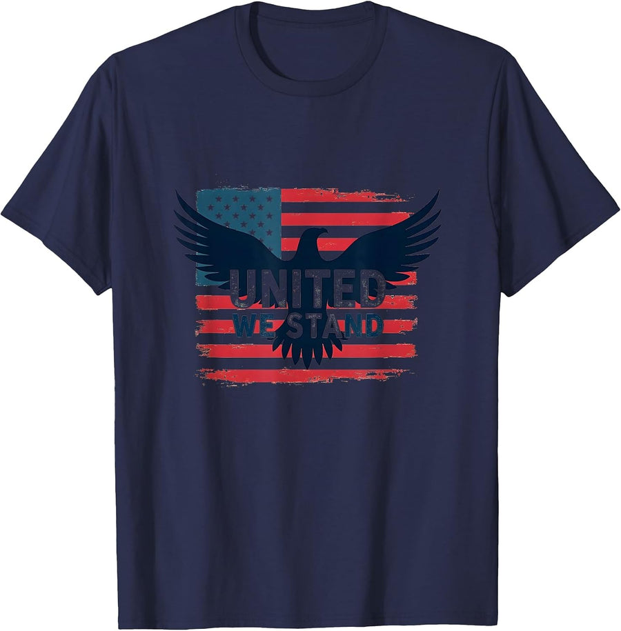 United We Stand American Flag Eagle Patriotic Emblem T-Shirt - Navy Blue