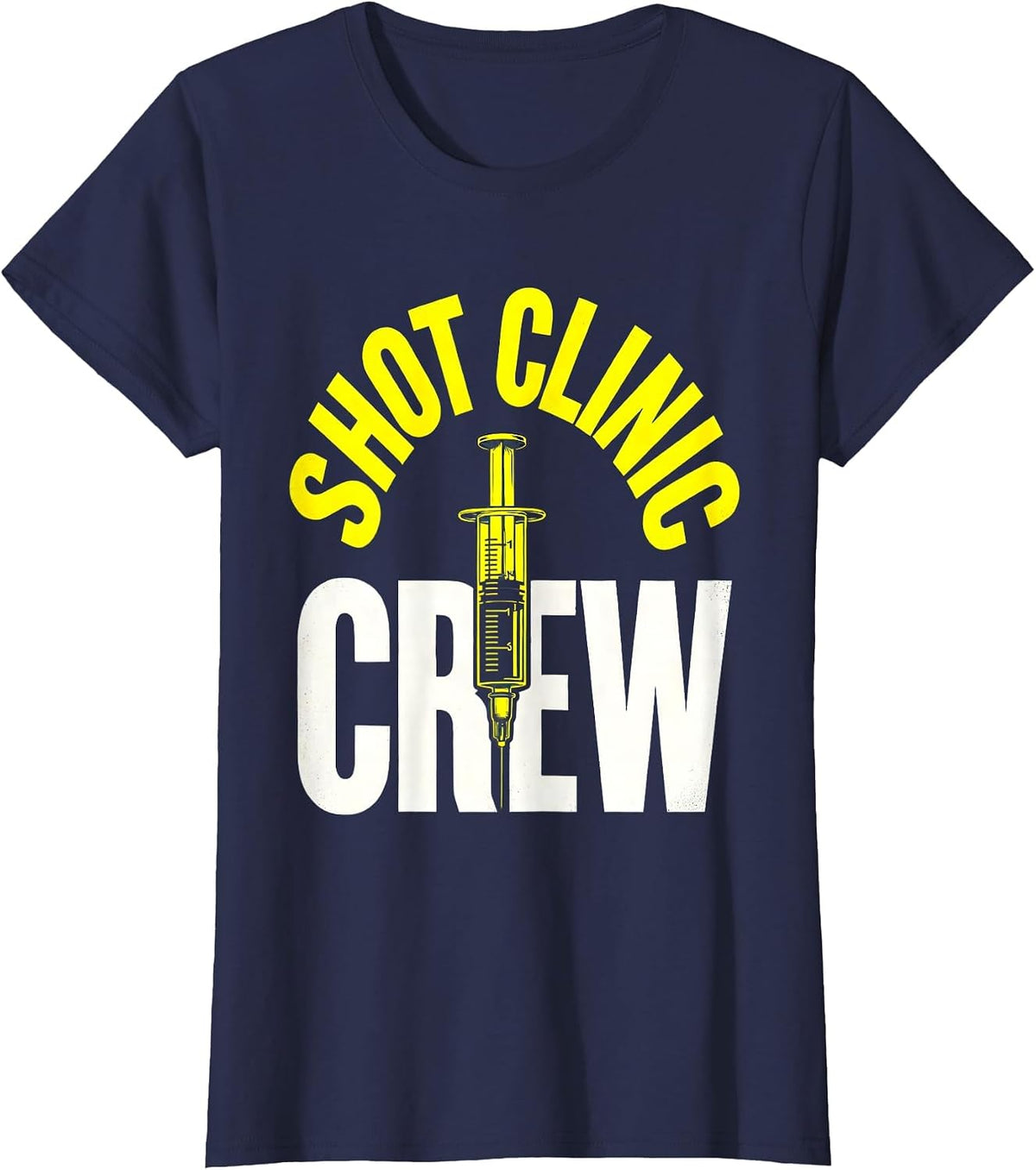 Women's Shot Clinic Crew Funny Nurse Doctor Vaccinated Healthcare T-Shirt - Navy Blue