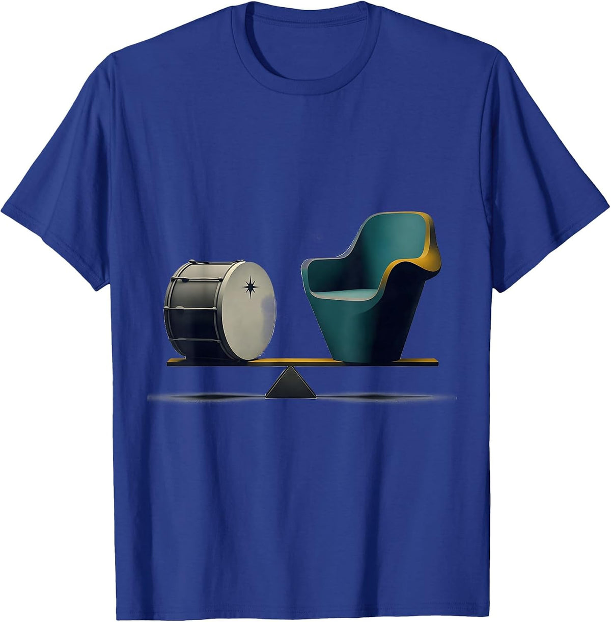 Men's Drummer Drum & Chair Midcentury Modern Humor T-Shirt - Royal Blue