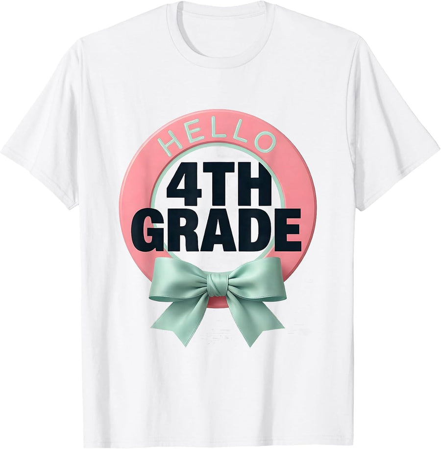 Men's Hello 4th Grade Sweet Girly Coquette Back To School Kids T-Shirt - White