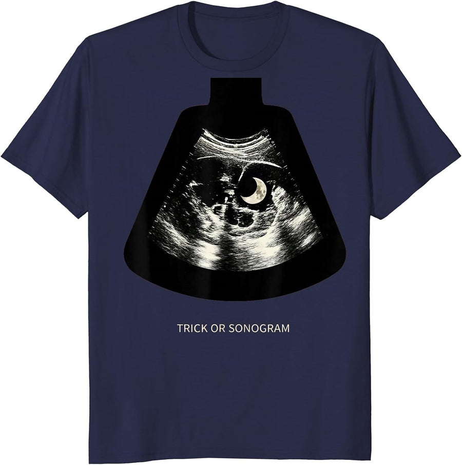 Trick Or Sonogram Scratchboard Radiology Tech Halloween T-Shirt - Navy Blue