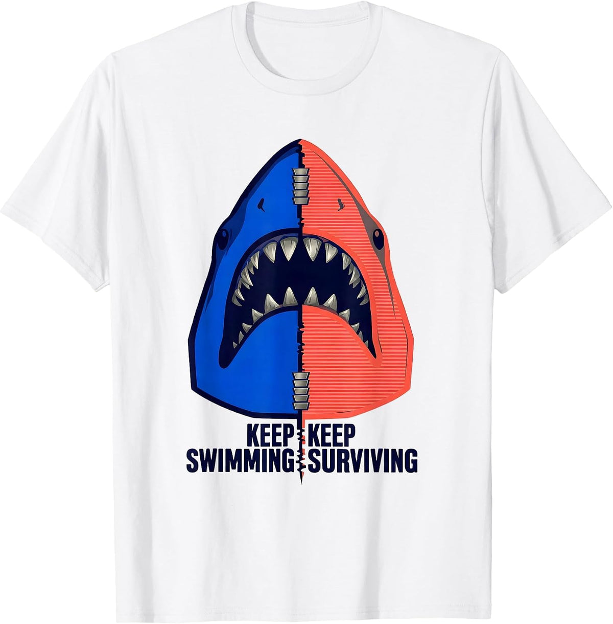 Men's Keep Swimming Keep Surviving Shark Design T-Shirt - White