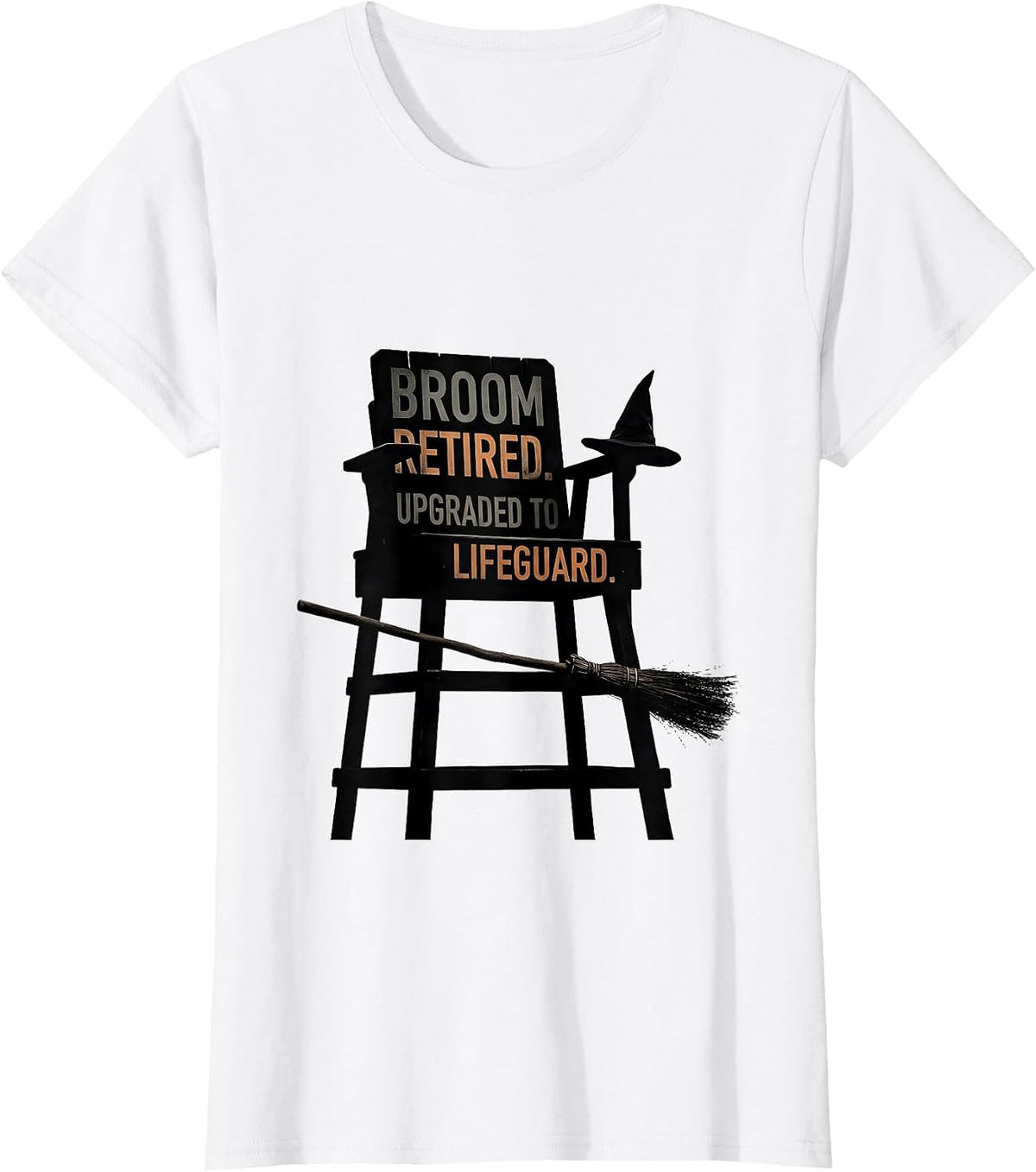 Broom Retired Upgraded To Lifeguard Funny Halloween T-Shirt - White