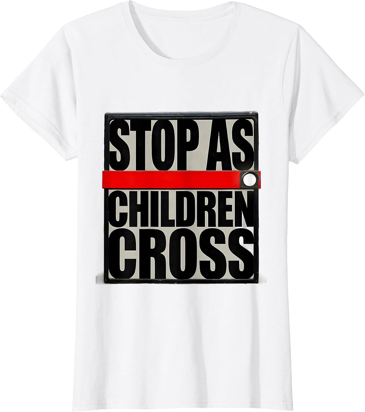 STOP AS CHILDREN CROSS Brutalist Bus Driver Safety Week T-Shirt - White