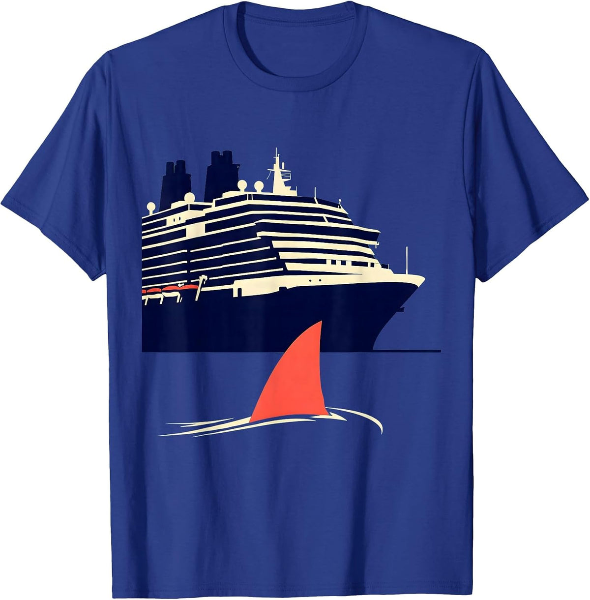 Men's Shark Fin Circling Cruise Ship Graphic T-Shirt - Royal Blue