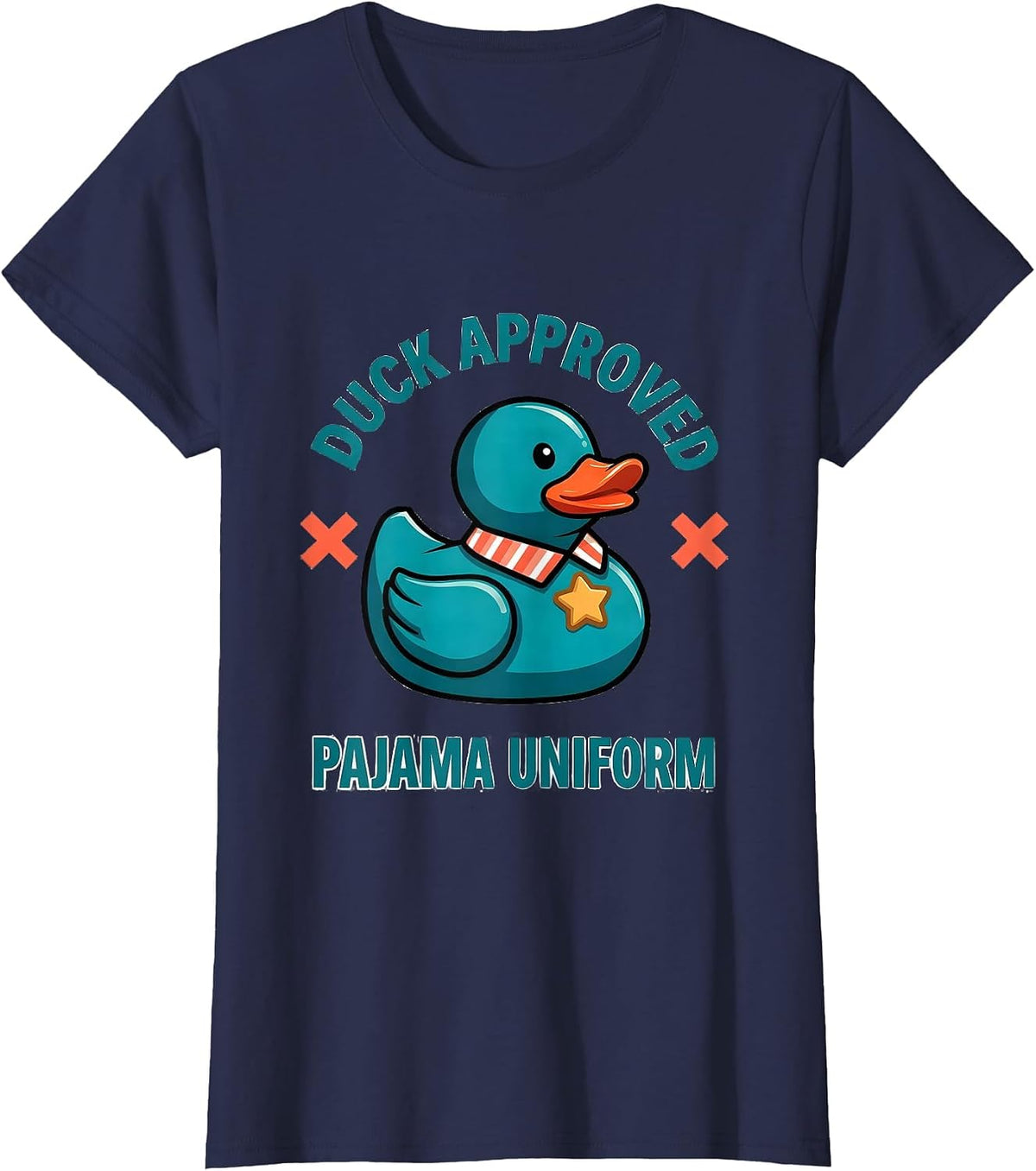 Women's Duck Approved Pajama Uniform Funny Christmas Duck Lover T-Shirt - Navy Blue