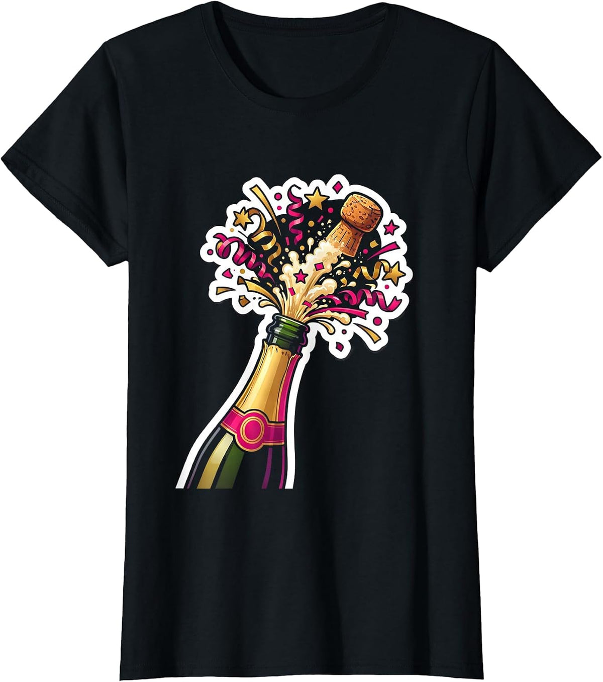 Champagne Pop Birthday Celebration Confetti T-Shirt - Black