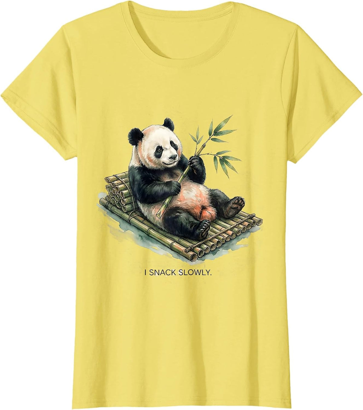 Women's I Snack Slowly Cute Panda Lover Humor Watercolor Gift T-Shirt - Lemon Yellow