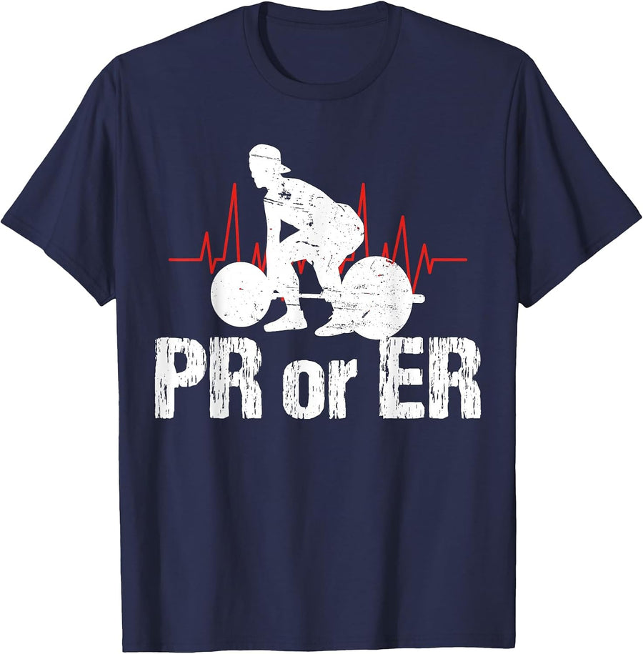 PR Or ER Funny Weightlifting Bodybuilding Apparel Vintage T-Shirt - Navy Blue