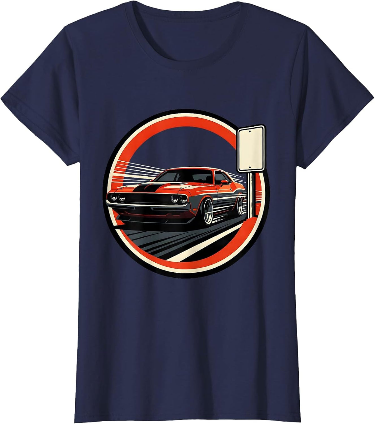 Women's Racing Lifestyle Labor Day Muscle Car Design T-Shirt - Navy Blue