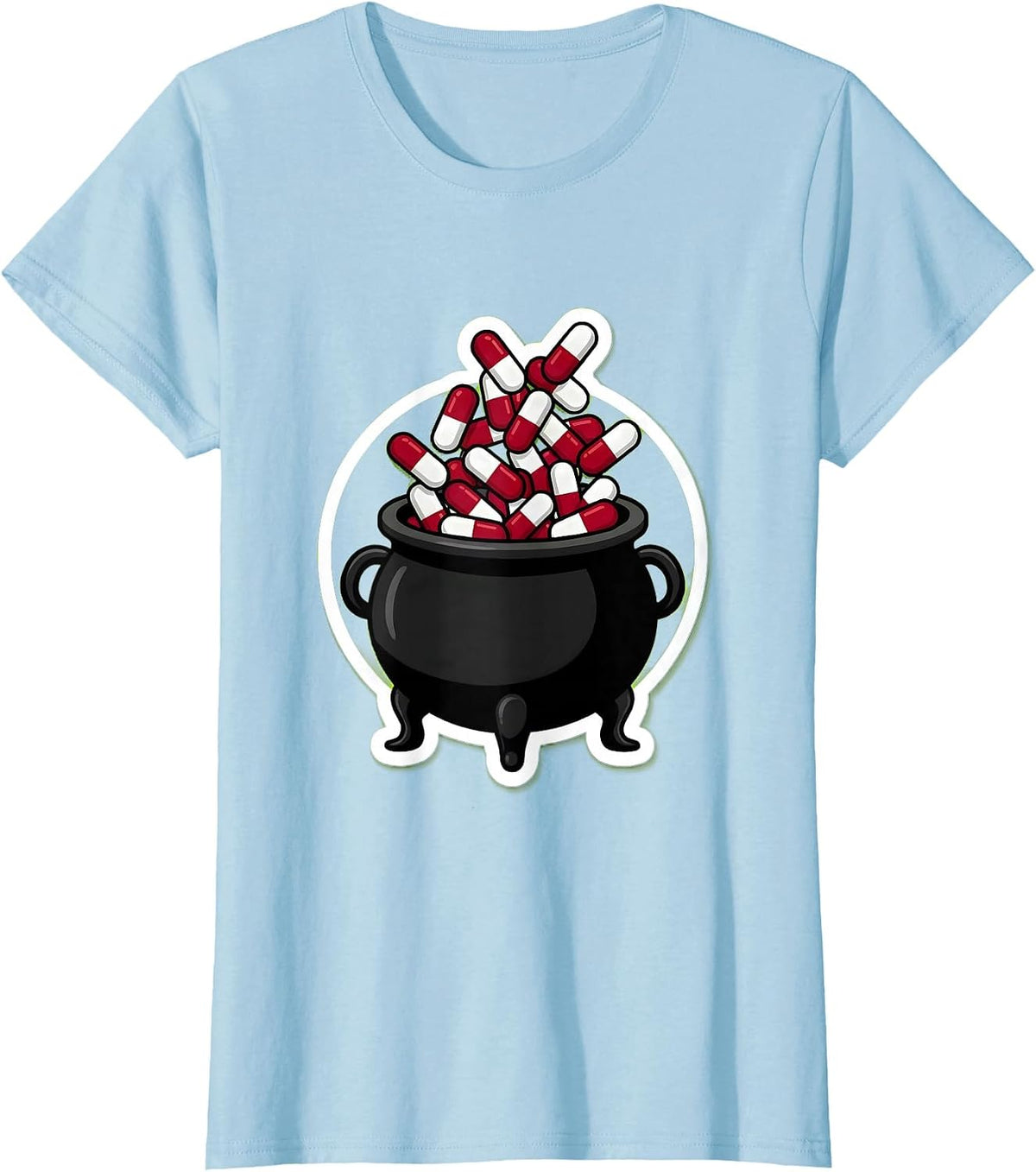 Women's Nurse Halloween Witch Cauldron Pill Potion Design T-Shirt - Baby Blue