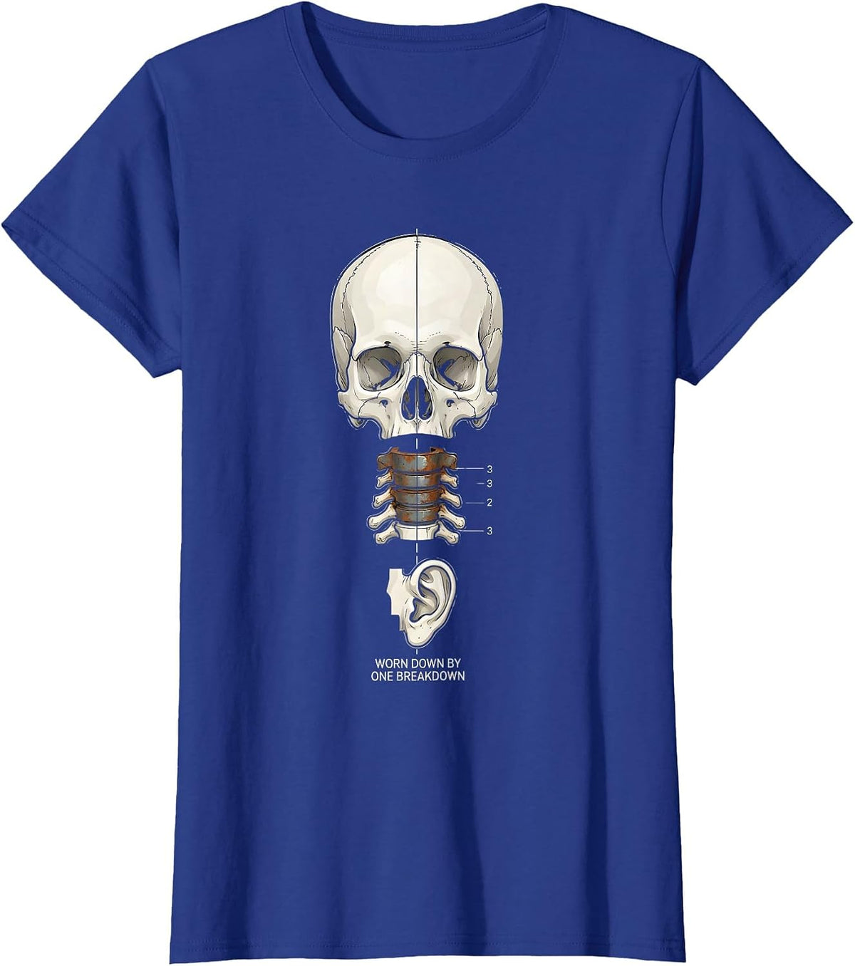 Women's Worn Down By One Breakdown Funny Heavy Metal Metalhead Humor T-Shirt - Royal Blue
