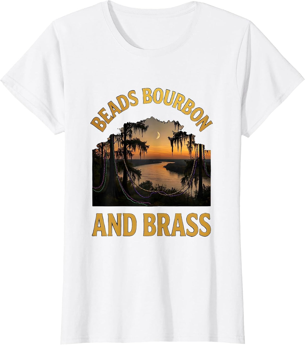 Beads Bourbon and Brass Mardi Gras Design T-Shirt - White