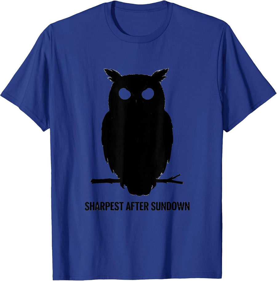 Sharpest After Sundown Retro Owl Lover Funny Silly Humor T-Shirt - Royal Blue