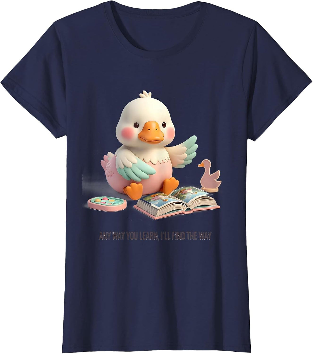 Women's Any Way You Learn, I'll Find The Way Cute Kawaii Special T-Shirt - Navy Blue