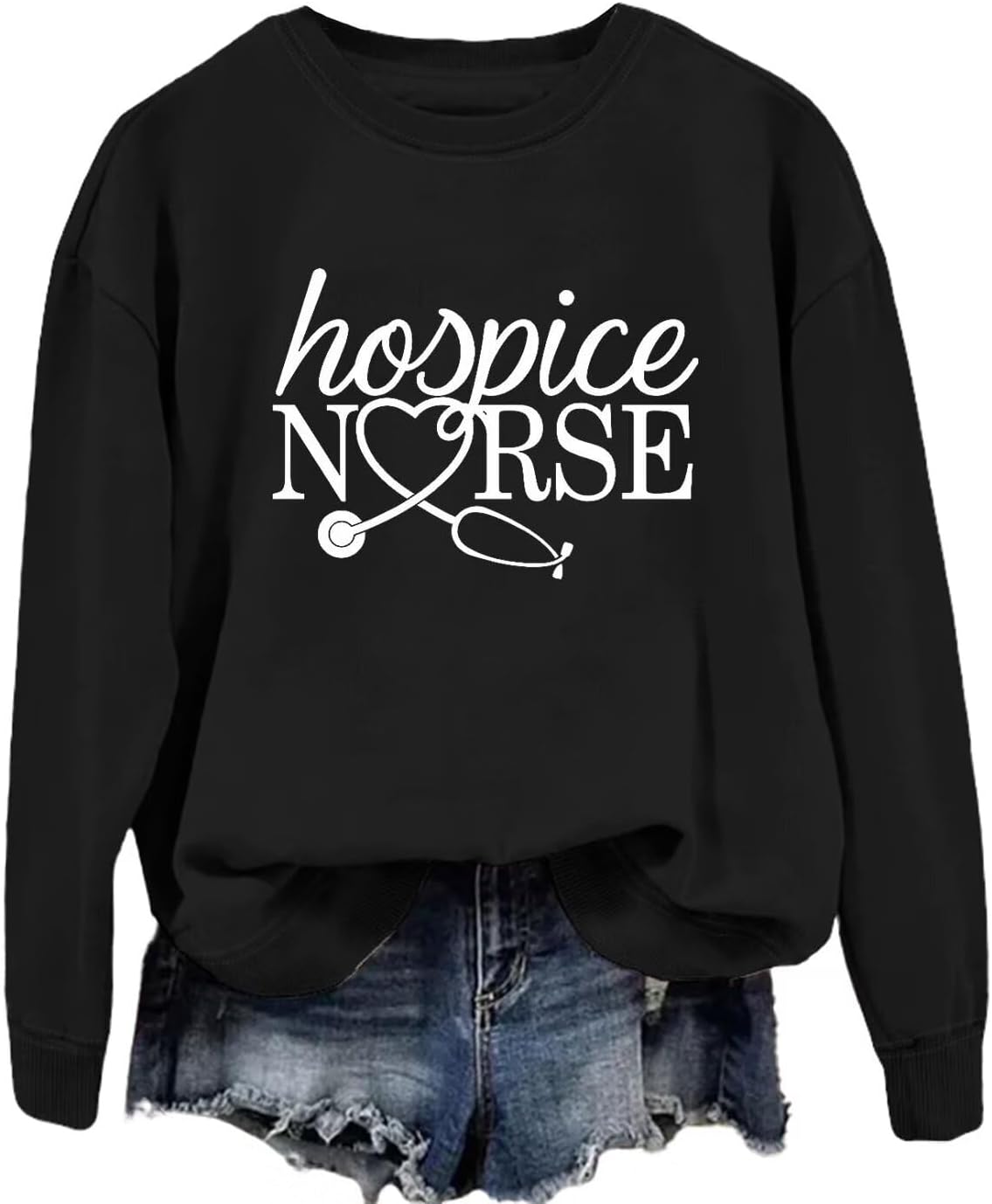 Hospice Nurse Sweatshirts for Women Crewneck Funny Graphic Sweatshirt Long Sleeve Nursing Student Casual Pullover - Black