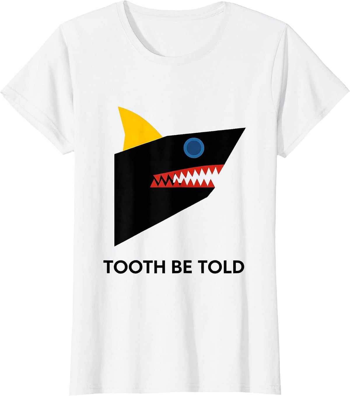 Tooth Be Told Geometric Shark Profile Modernist Ocean Humor T-Shirt - White