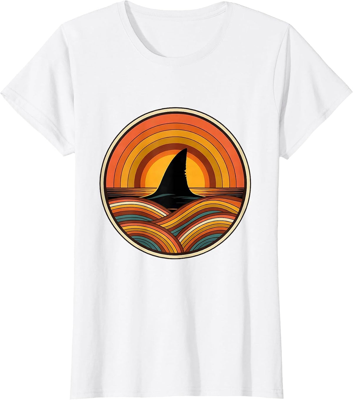 Shark Fin Glassy Ocean Wave Surf Design T-Shirt - White
