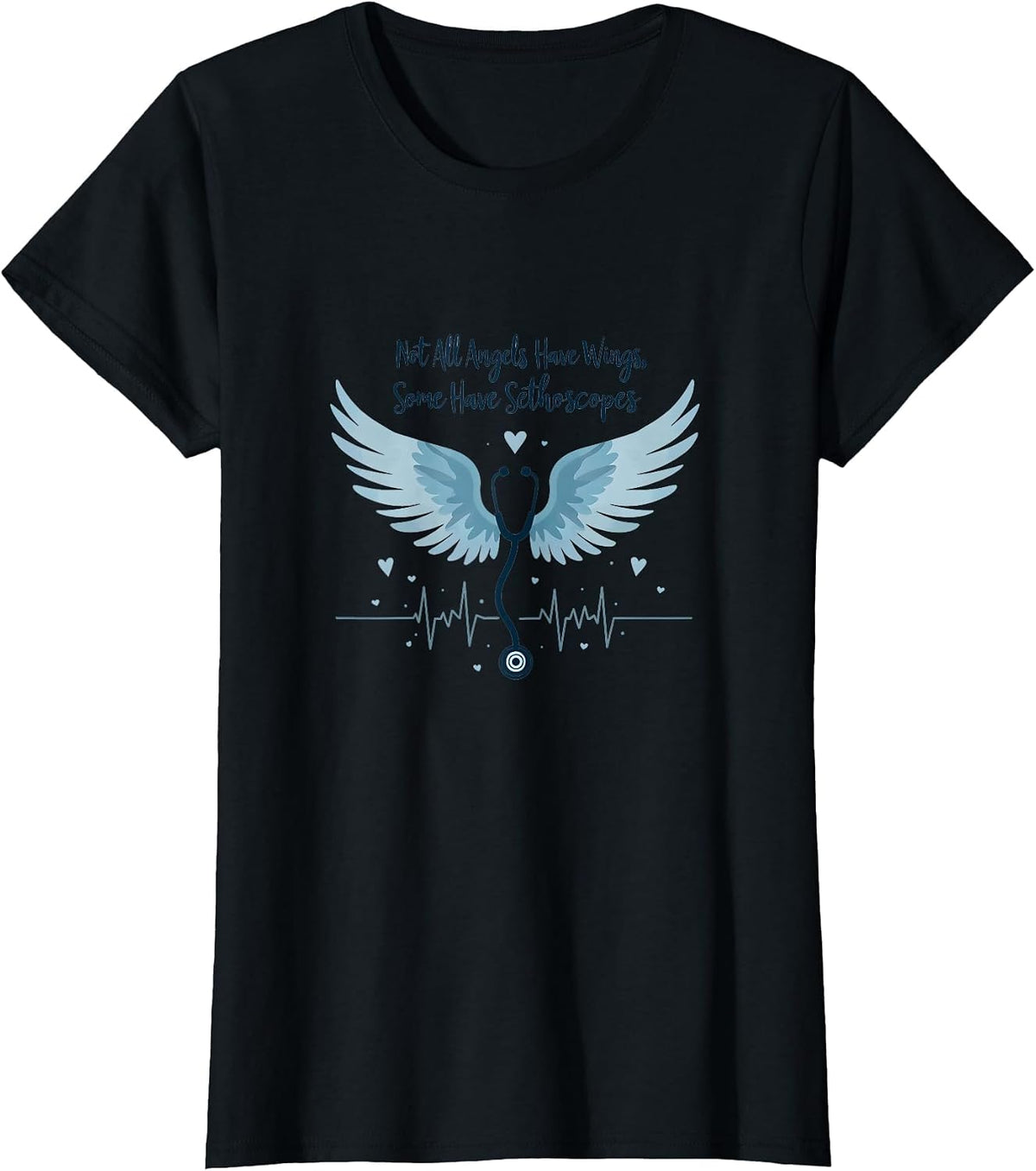 Nursing Angel Stethoscope Gift | Medical Staff Honor T-Shirt - Black