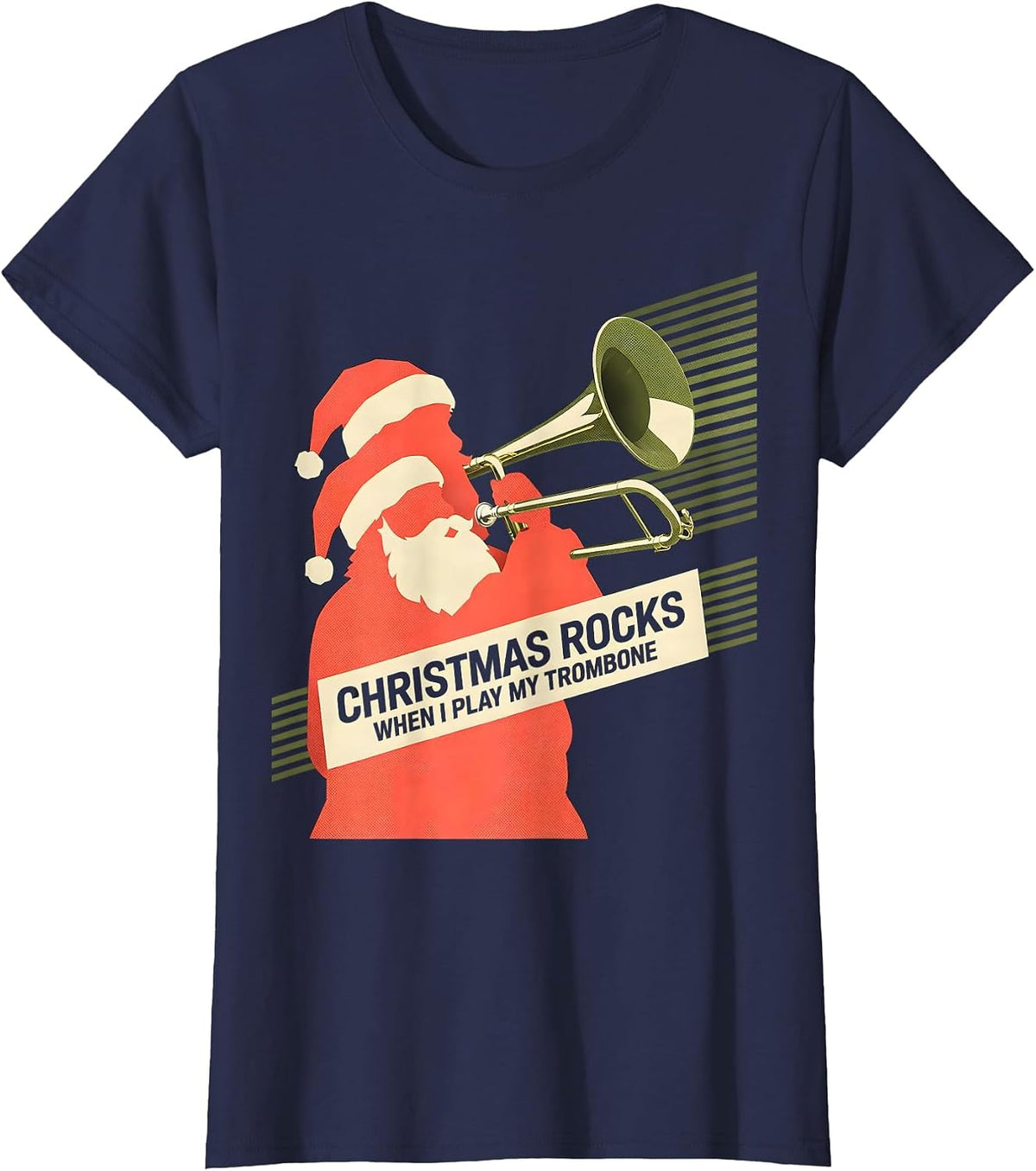 Women's Christmas Rocks When I Play My Trombone Trombone Player T-Shirt - Navy Blue
