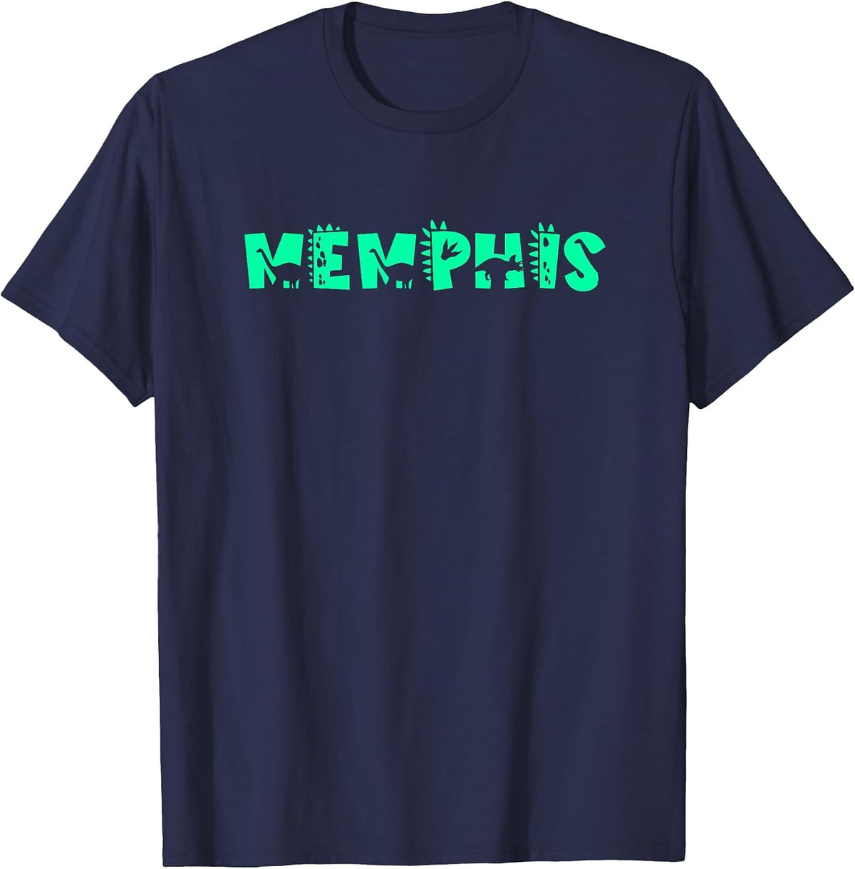 Memphis Personalized Boys Dinosaur T Rex Cute Custom T-Shirt - Navy Blue