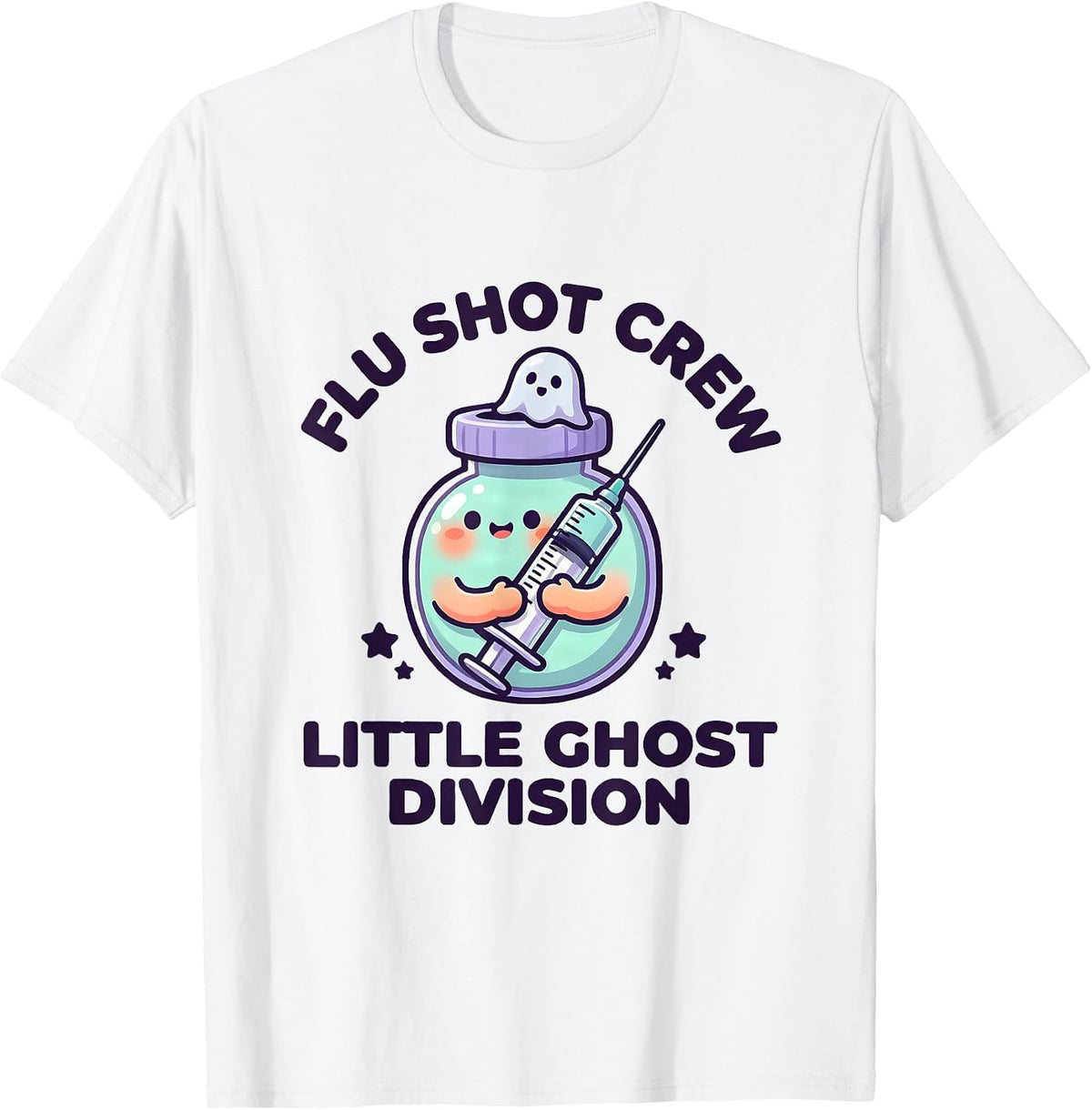 Men's Flu Shot Crew Little Ghost Division Cute Nurse Halloween T-Shirt - White