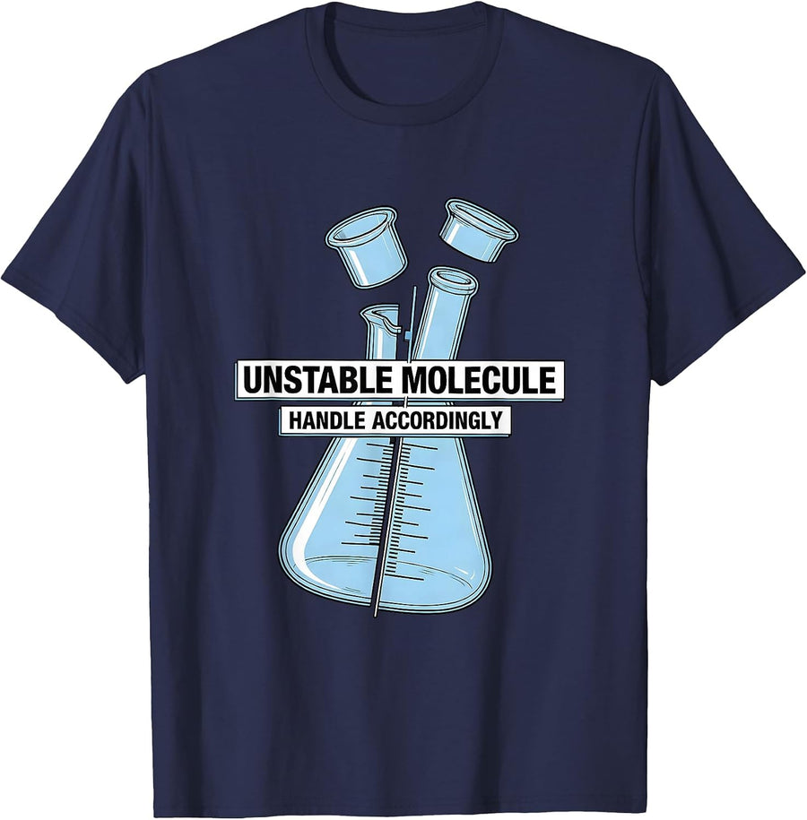 Unstable Molecule Handle Funny Chemistry Science Humor T-Shirt - Navy Blue