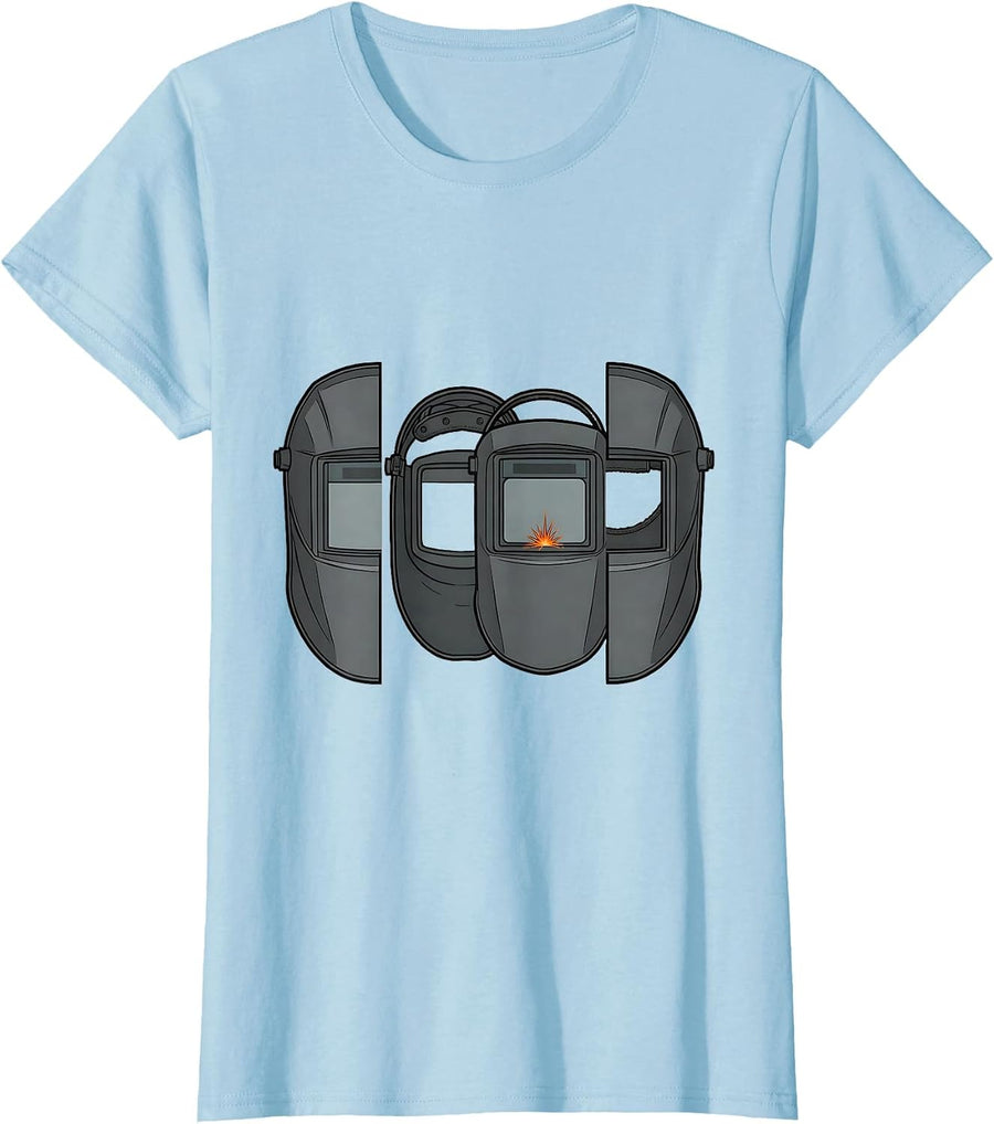 Women's Welding Hood Exploded View Technical Welder Metal Worker T-Shirt - Baby Blue
