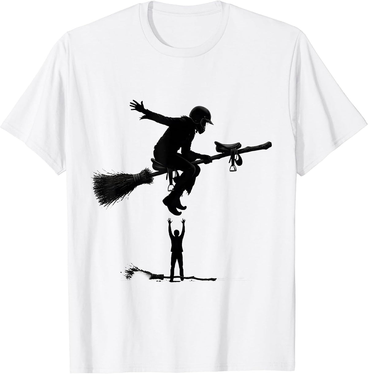 Men's Flying Broom Firefighter Halloween Occupation Humor T-Shirt - White