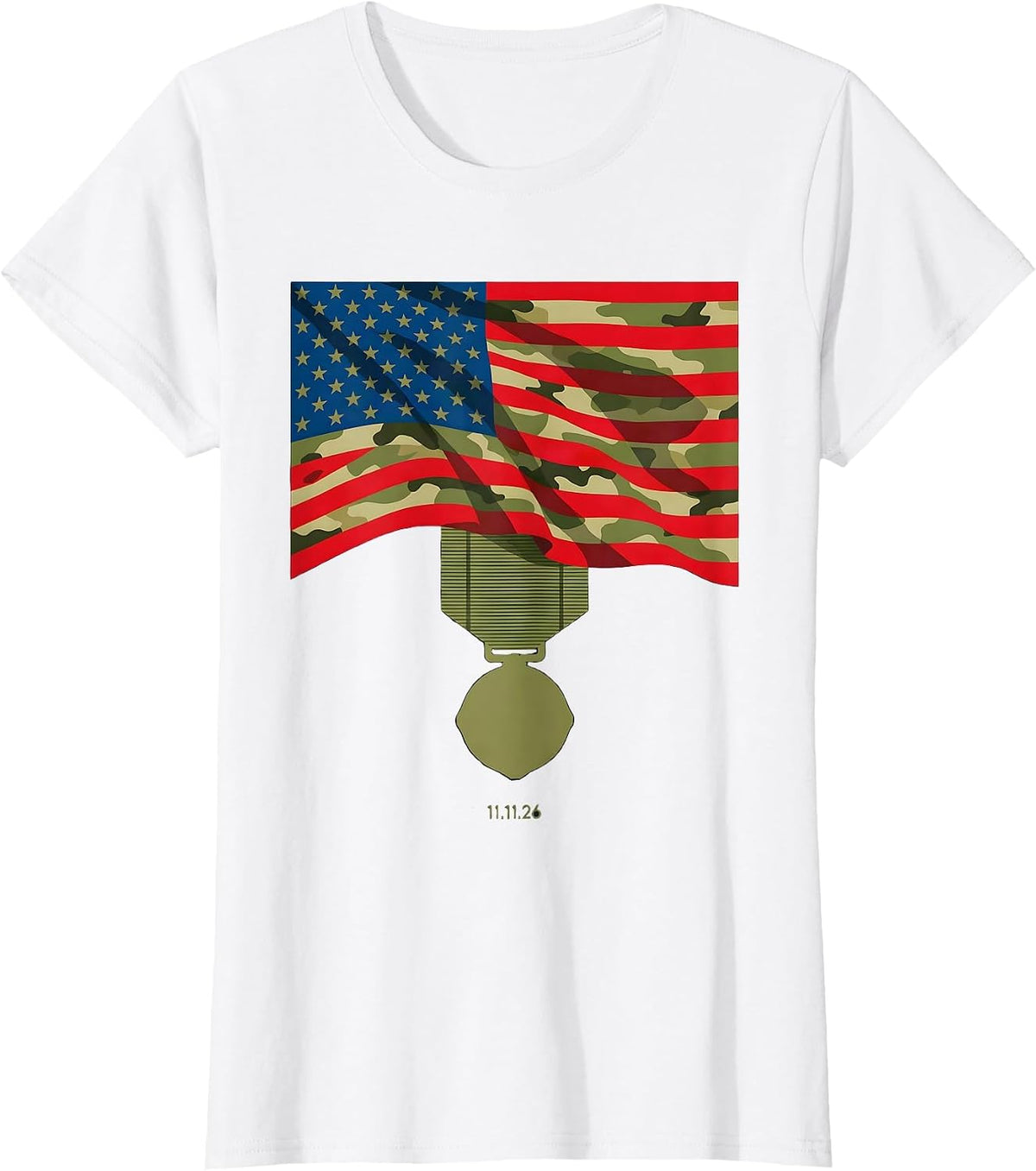 11.11.26 Distressed Military Patriotic Veteran Gift T-Shirt - White