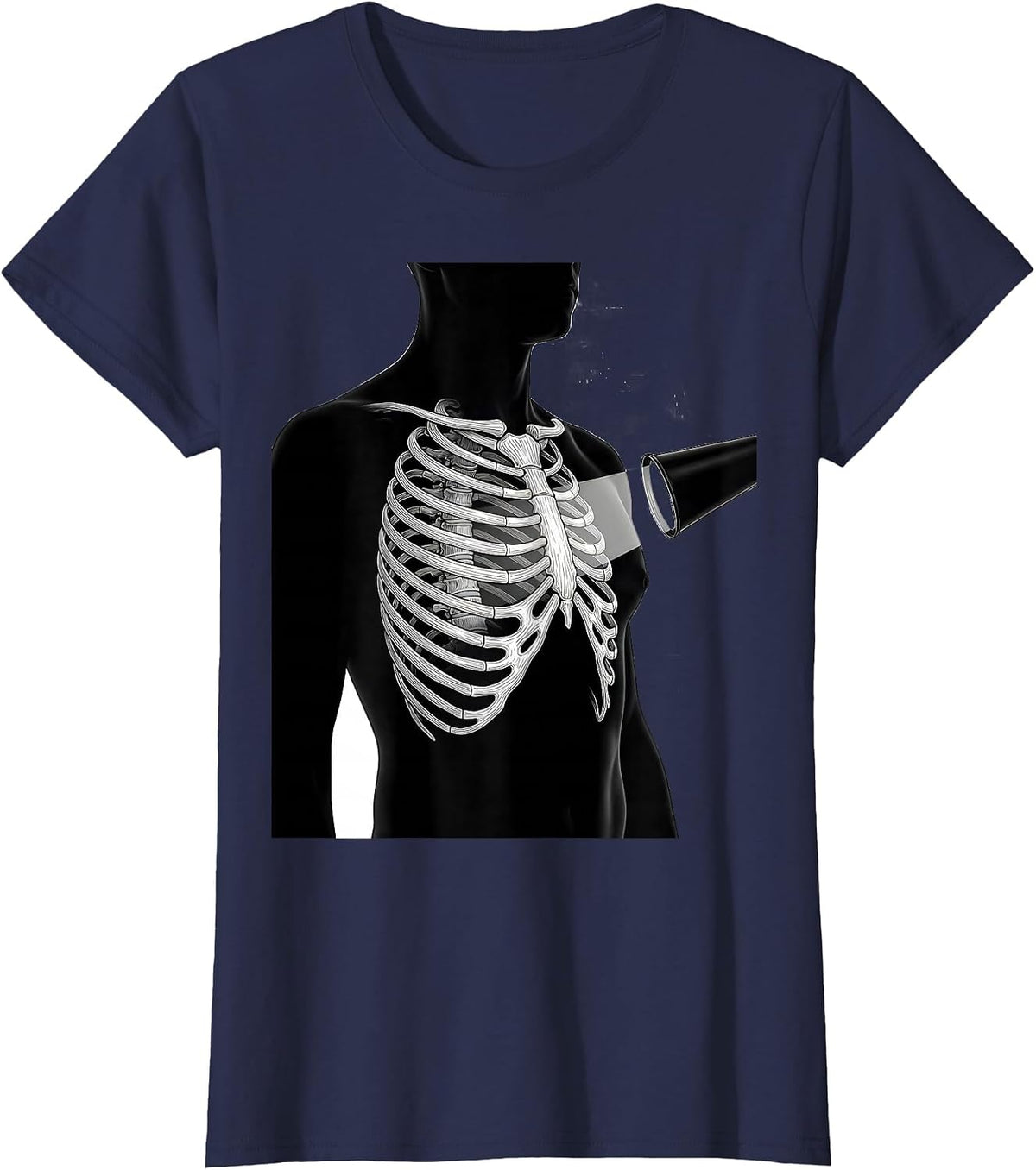 Women's Radiology Tech Profile Chest Ribcage Line Art T-Shirt - Navy Blue