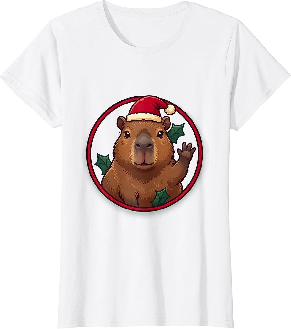Cute Capybara Santa Hat Christmas Animal Lover T-Shirt - White
