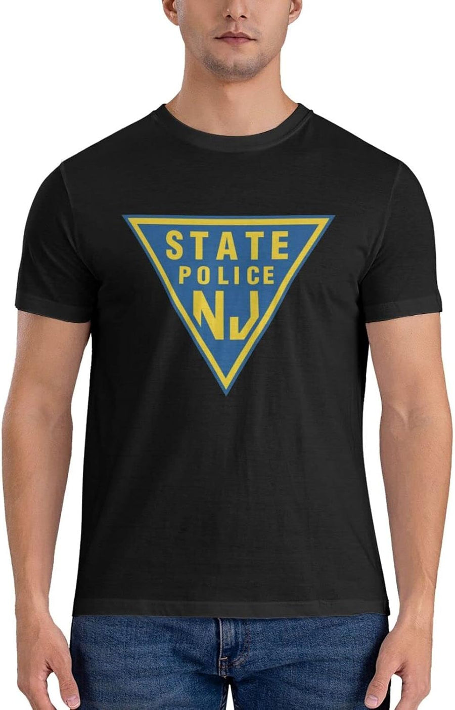 New Jersey State Police Men's T-Shirt Classic Short Sleeve Crewneck Tees The New Cotton Shirt X-Large Black - As Pictured