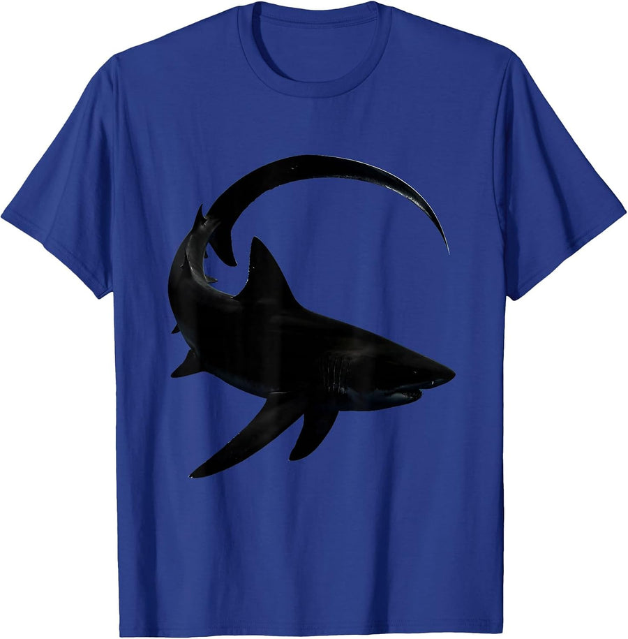 Thresher Shark Long Tail Ocean Wildlife Illustration T-Shirt - Royal Blue